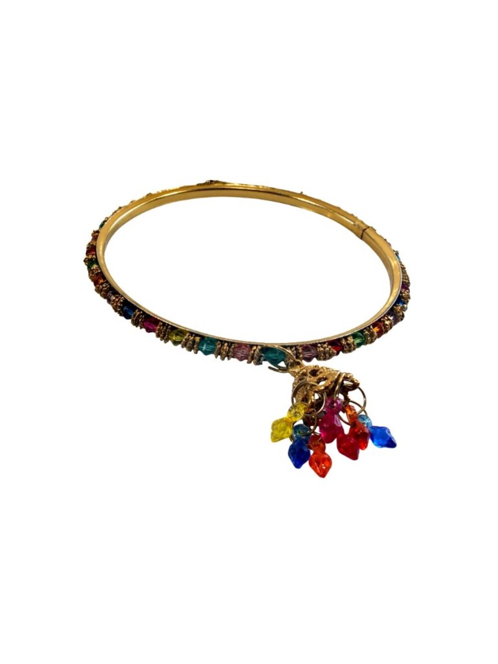 6 Indian Bollywood Gold Bangle Bracelets Multicolor Beads & Dangling Charms - Picture 6 of 15